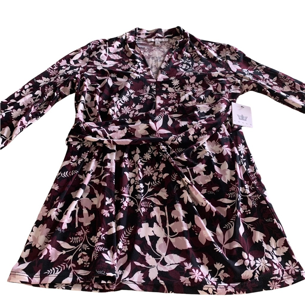 Chaus Burgundy V-Neck Wrap Blouse Size Medium - Picture 9 of 12